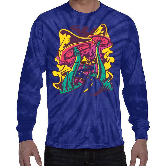 Trippy Mushroom Road Tie-Dye Long Sleeve Shirt