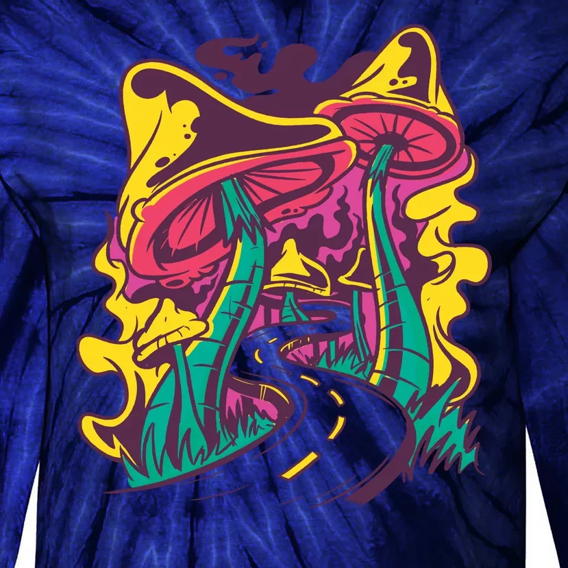 Trippy Mushroom Road Tie-Dye Long Sleeve Shirt