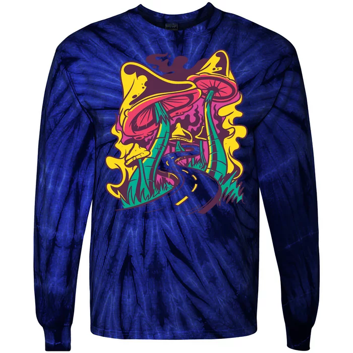 Trippy Mushroom Road Tie-Dye Long Sleeve Shirt