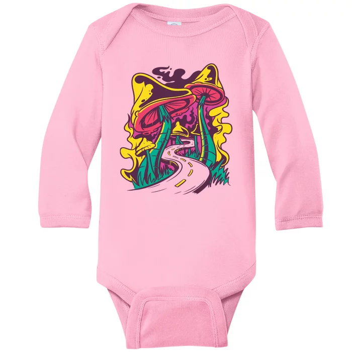 Trippy Mushroom Road Baby Long Sleeve Bodysuit