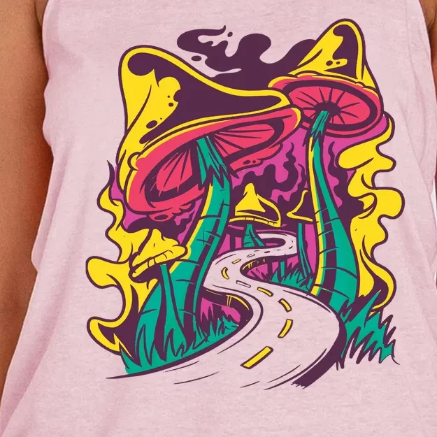 Trippy Mushroom Road Women's Knotted Racerback Tank