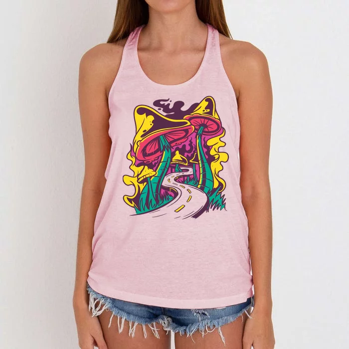 Trippy Mushroom Road Women's Knotted Racerback Tank