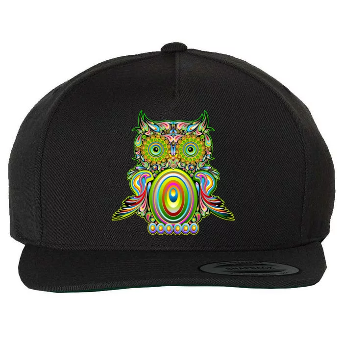 Trippy Owl Wool Snapback Cap