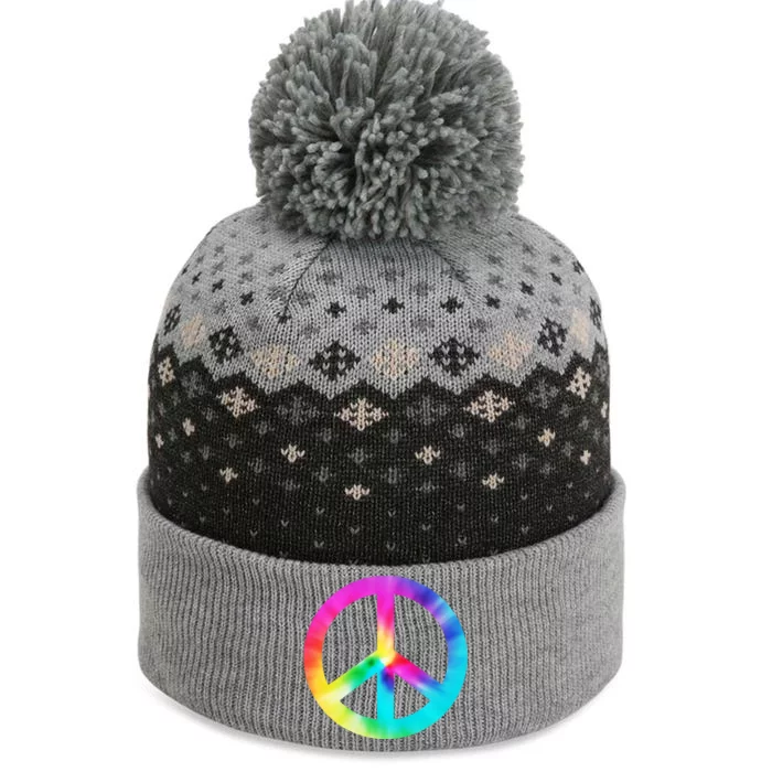 Trippy Rainbow Peace Sign The Baniff Cuffed Pom Beanie