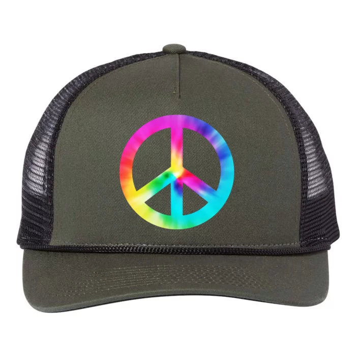 Trippy Rainbow Peace Sign Retro Rope Trucker Hat Cap