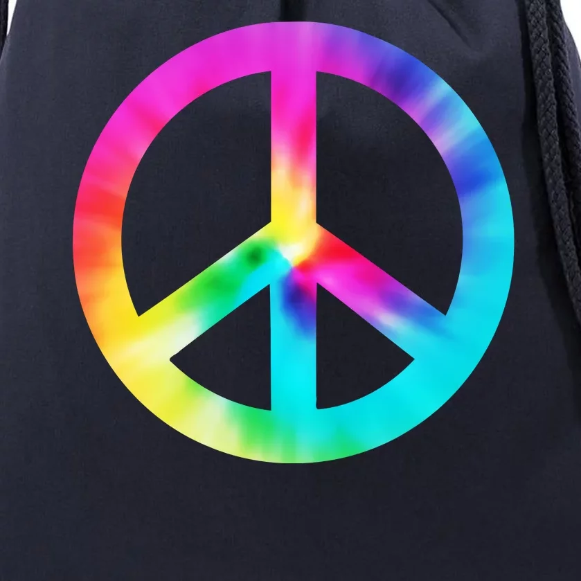 Trippy Rainbow Peace Sign Drawstring Bag