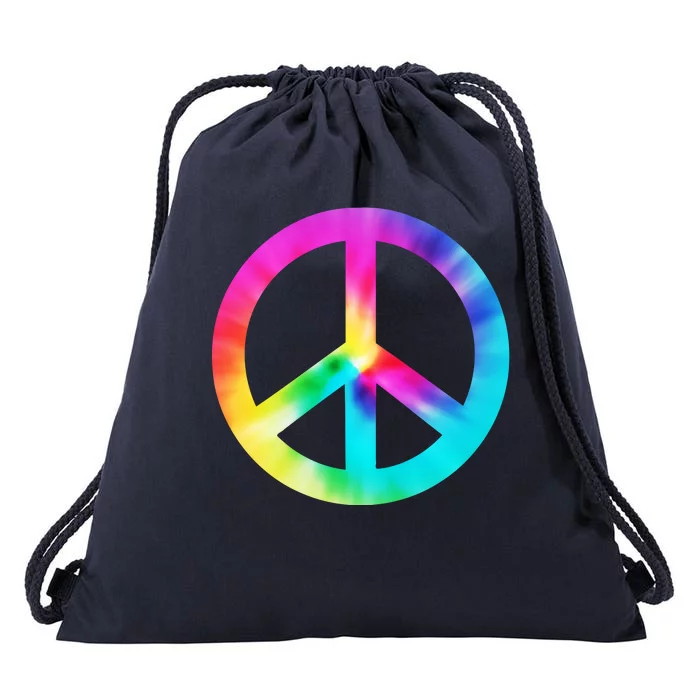 Trippy Rainbow Peace Sign Drawstring Bag