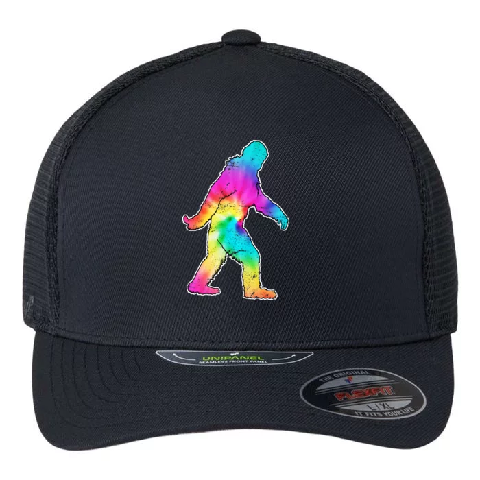 Trippy Sasquatch Tie Dye Colorful Bigfoot Flexfit Unipanel Trucker Cap