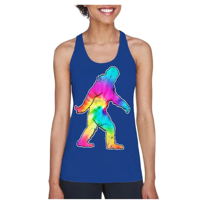 Trippy Sasquatch Tie Dye Colorful Bigfoot Women's Racerback Tank