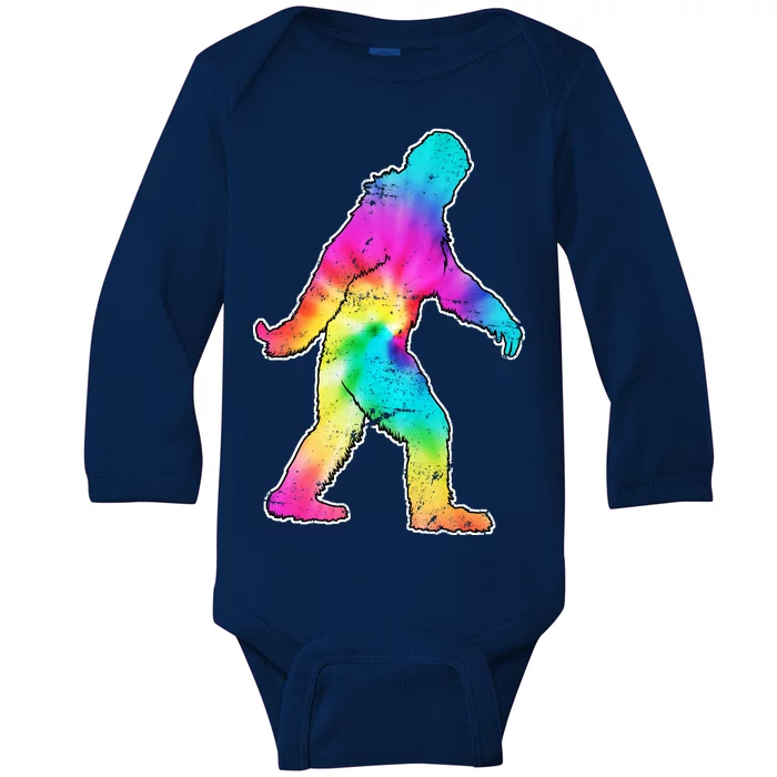 Trippy Sasquatch Tie Dye Colorful Bigfoot Baby Long Sleeve Bodysuit