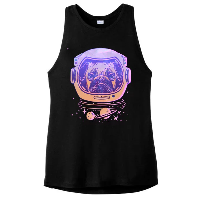 Trippy Space Colors Astronaut Pug Dog Ladies Tri-Blend Wicking Tank