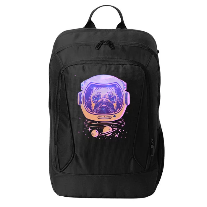 Trippy Space Colors Astronaut Pug Dog City Backpack