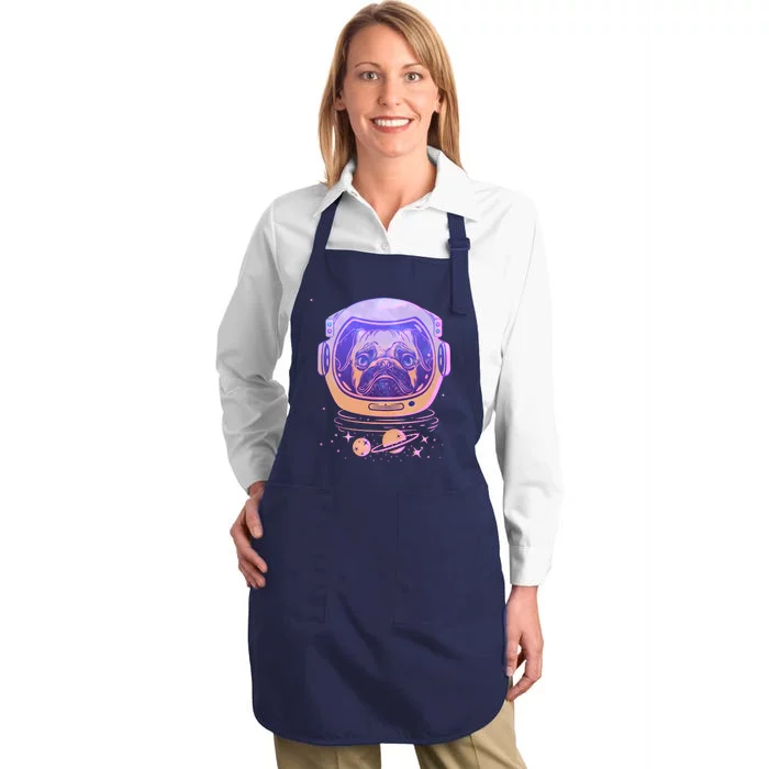 Trippy Space Colors Astronaut Pug Dog Full-Length Apron With Pocket