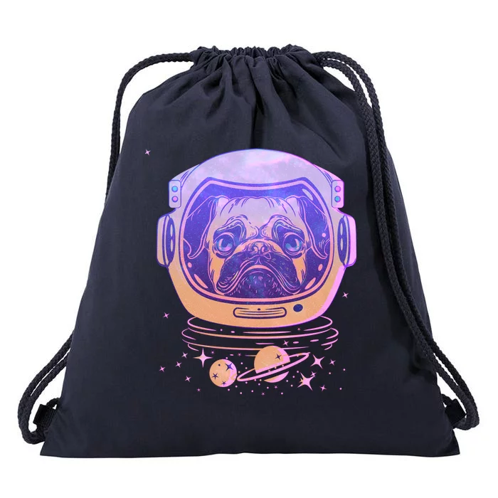 Trippy Space Colors Astronaut Pug Dog Drawstring Bag