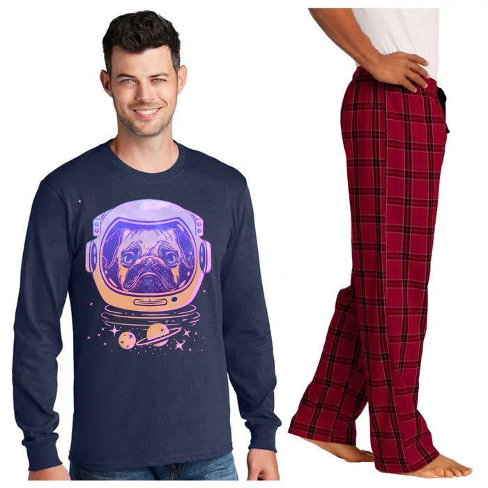 Trippy Space Colors Astronaut Pug Dog Long Sleeve Pajama Set