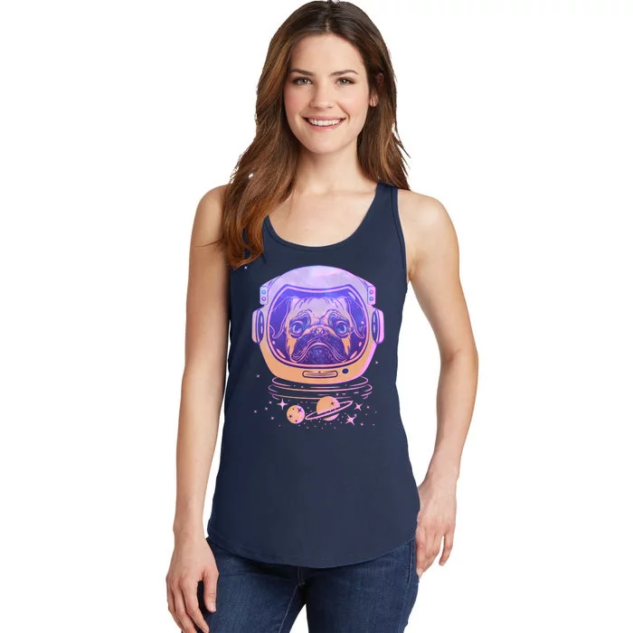 Trippy Space Colors Astronaut Pug Dog Ladies Essential Tank