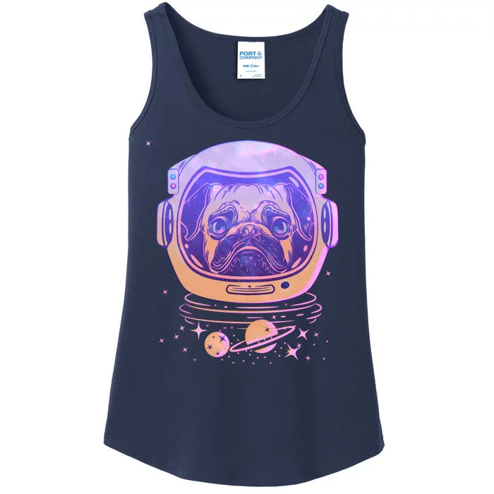 Trippy Space Colors Astronaut Pug Dog Ladies Essential Tank