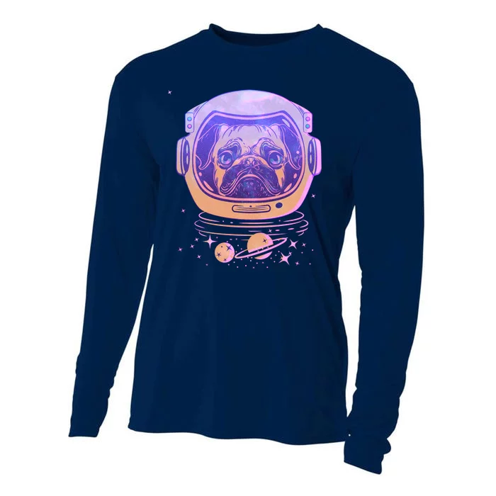 Trippy Space Colors Astronaut Pug Dog Cooling Performance Long Sleeve Crew