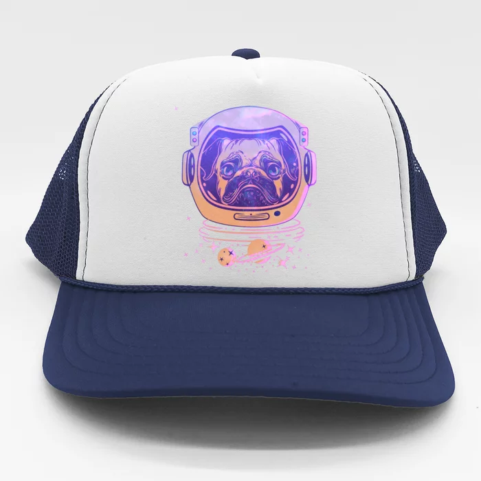 Trippy Space Colors Astronaut Pug Dog Trucker Hat