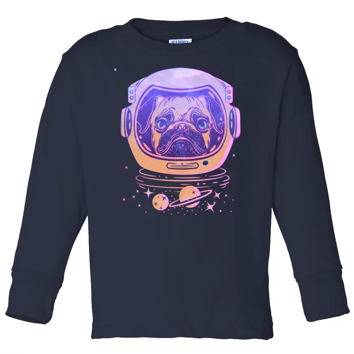 Trippy Space Colors Astronaut Pug Dog Toddler Long Sleeve Shirt