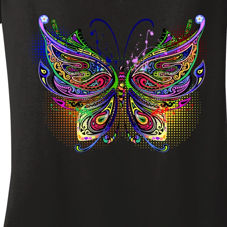 Trippy Variegated Butterfly Women's V-Neck T-Shirt