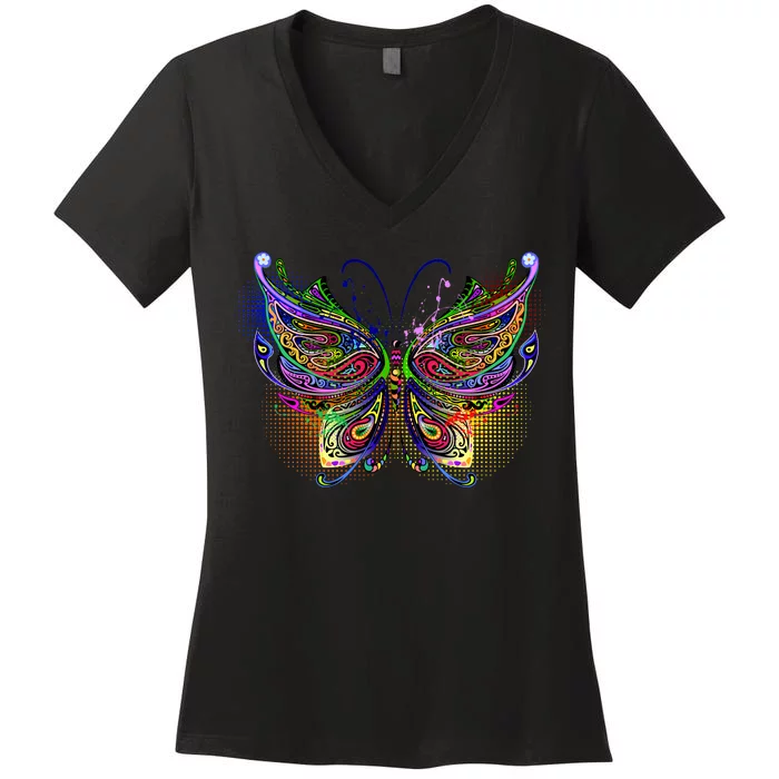 Trippy Variegated Butterfly Women's V-Neck T-Shirt