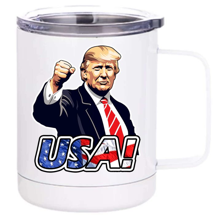 Trump Rally July 2024 Fist Pump Usa Donald Trump Survivor Gift Front & Back 12oz Stainless Steel Tumbler Cup