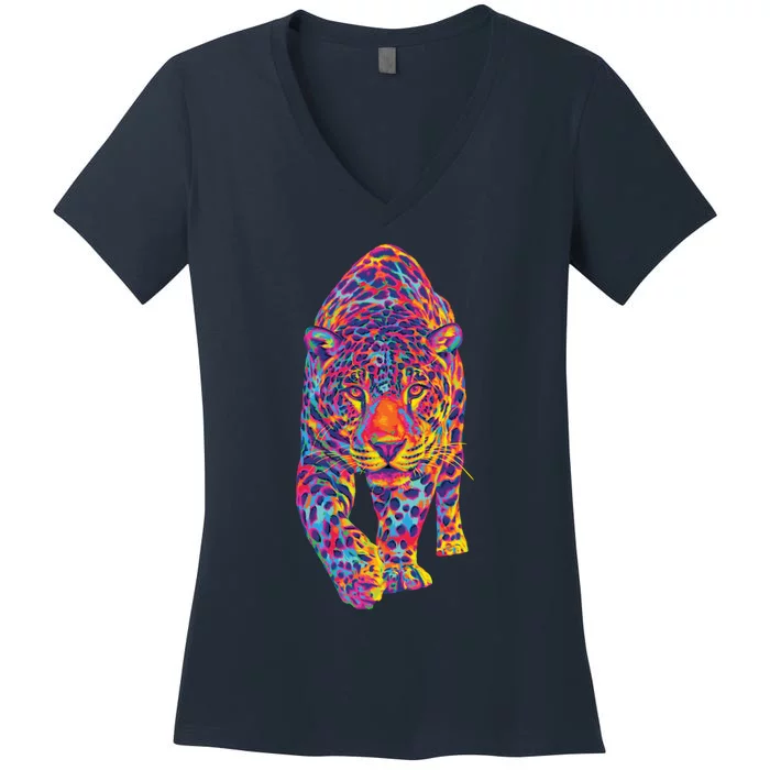 The Rainbow Jaguar Women's V-Neck T-Shirt