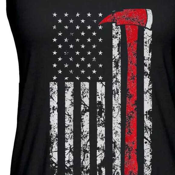 Thin red line Axe American flag Patriot Firefighter gift Ladies Essential Flowy Tank