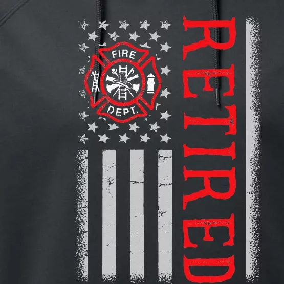 Thin Red Line Firefighter American Flag Retired Gift Performance Fleece Hoodie