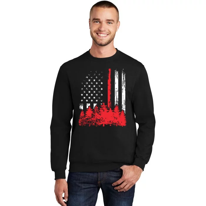 Thin Red Line American Flag Wildland Firefighter Shirts Gift Tall Sweatshirt