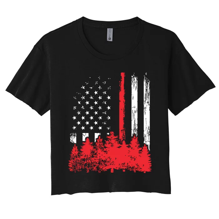 Thin Red Line American Flag Wildland Firefighter Shirts Gift Women's Crop Top Tee