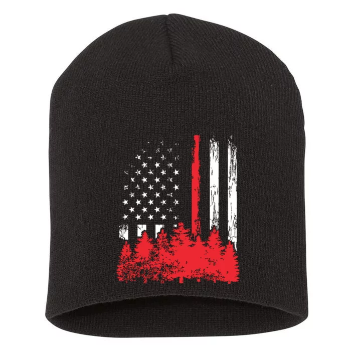 Thin Red Line American Flag Wildland Firefighter Shirts Gift Short Acrylic Beanie