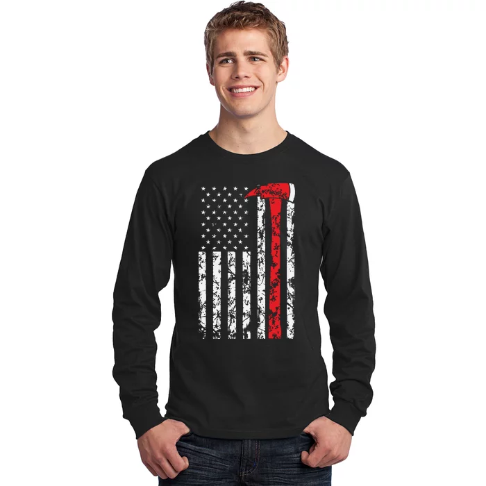 Thin Red Line Axe American Flag Patriot Firefighter Gift Long Sleeve Shirt