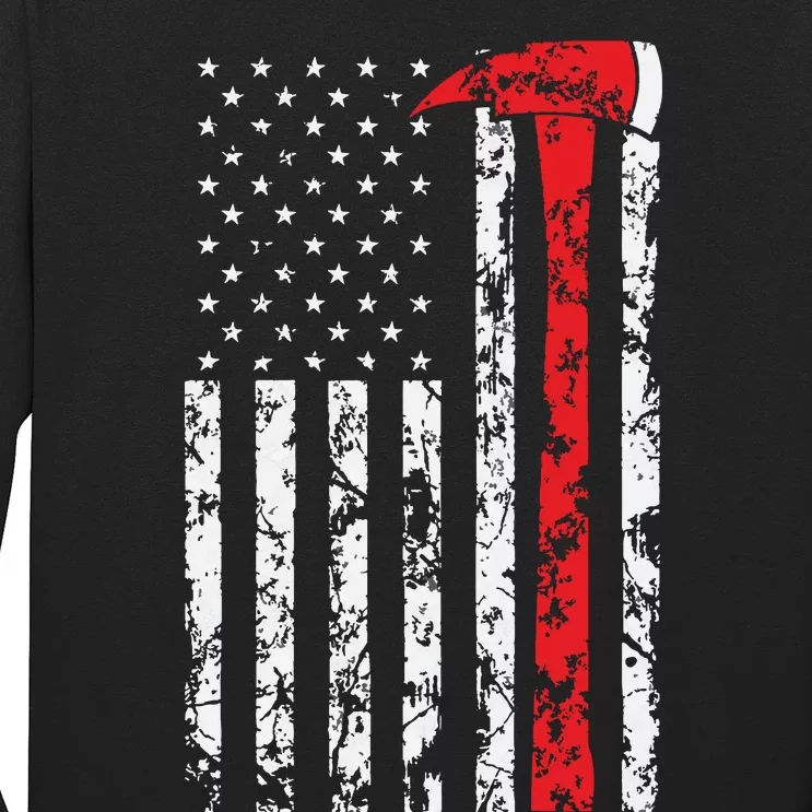 Thin Red Line Axe American Flag Patriot Firefighter Gift Long Sleeve Shirt