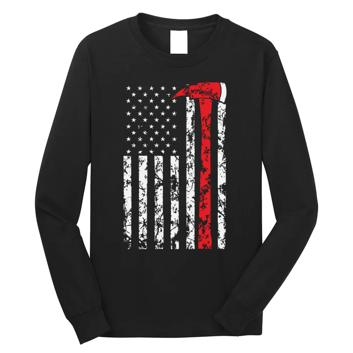 Thin Red Line Axe American Flag Patriot Firefighter Gift Long Sleeve Shirt