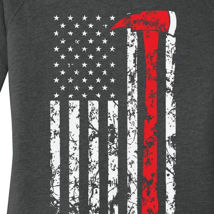 Thin Red Line Axe American Flag Patriot Firefighter Gift Women's Perfect Tri Tunic Long Sleeve Shirt