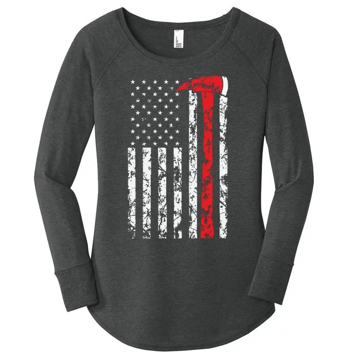 Thin Red Line Axe American Flag Patriot Firefighter Gift Women's Perfect Tri Tunic Long Sleeve Shirt