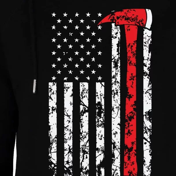 Thin Red Line Axe American Flag Patriot Firefighter Gift Womens Funnel Neck Pullover Hood