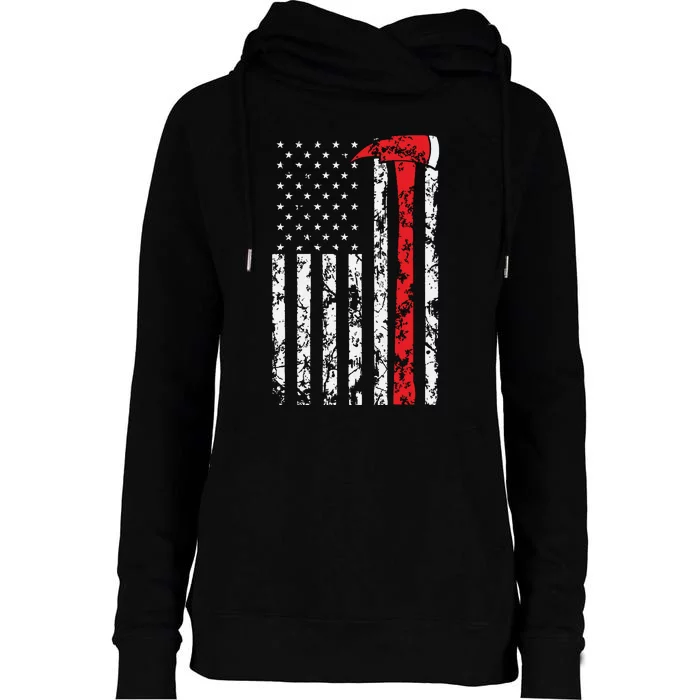 Thin Red Line Axe American Flag Patriot Firefighter Gift Womens Funnel Neck Pullover Hood