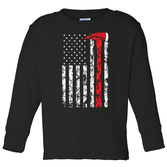 Thin Red Line Axe American Flag Patriot Firefighter Gift Toddler Long Sleeve Shirt