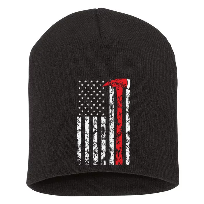 Thin Red Line Axe American Flag Patriot Firefighter Gift Short Acrylic Beanie