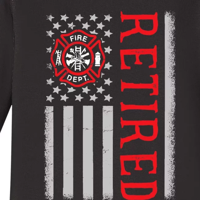 Thin Red Line Firefighter American Flag Retired Gift Baby Long Sleeve Bodysuit