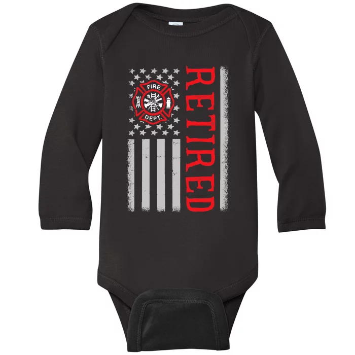 Thin Red Line Firefighter American Flag Retired Gift Baby Long Sleeve Bodysuit