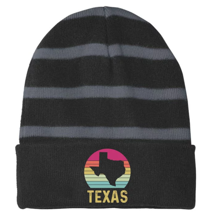 Texas Retro Logo Art Striped Beanie with Solid Band