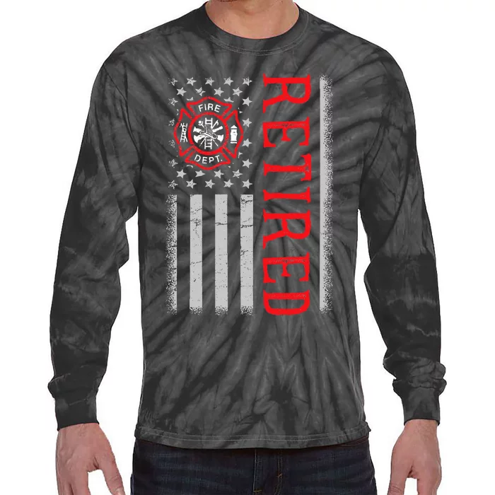 Thin Red Line Firefighter American Flag Retired Gift Tie-Dye Long Sleeve Shirt