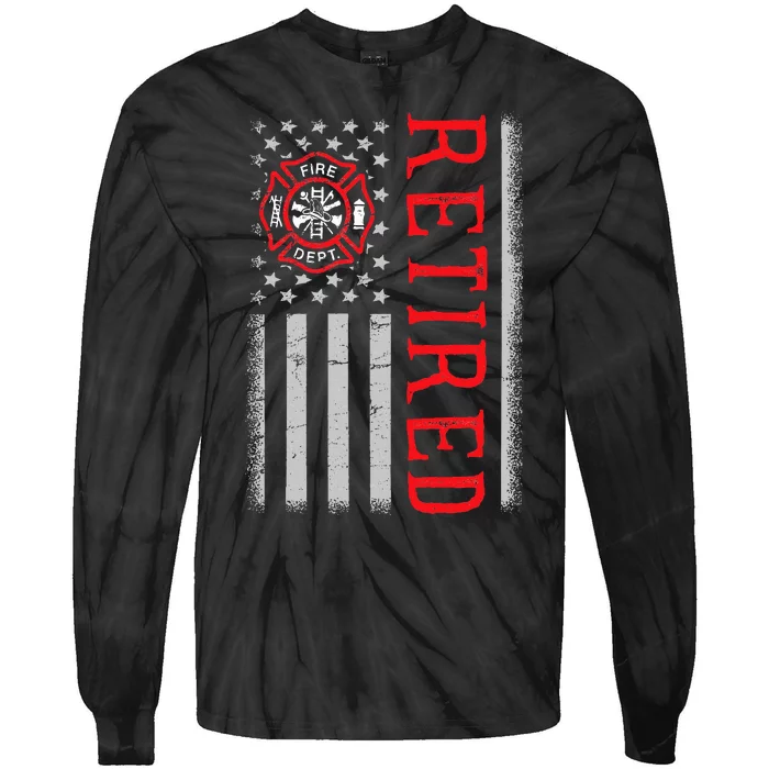 Thin Red Line Firefighter American Flag Retired Gift Tie-Dye Long Sleeve Shirt