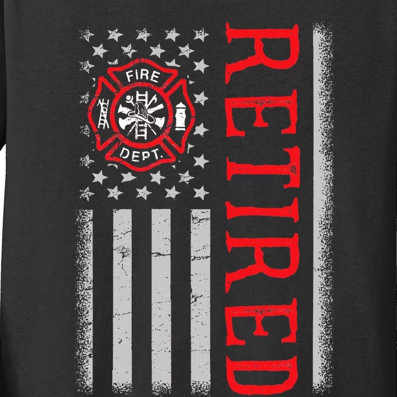 Thin Red Line Firefighter American Flag Retired Gift Kids Long Sleeve Shirt