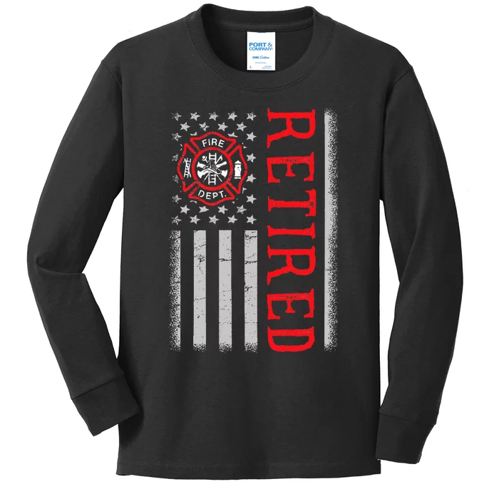 Thin Red Line Firefighter American Flag Retired Gift Kids Long Sleeve Shirt