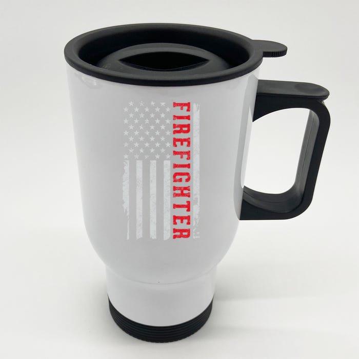 Thin Red Line Usa Flag Firefighter Gift For 4th Of July Gift Front & Back Stainless Steel Travel Mug